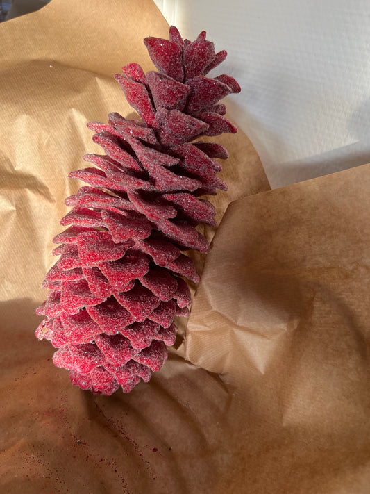 Kerst // rood glitter dennenappel XXL