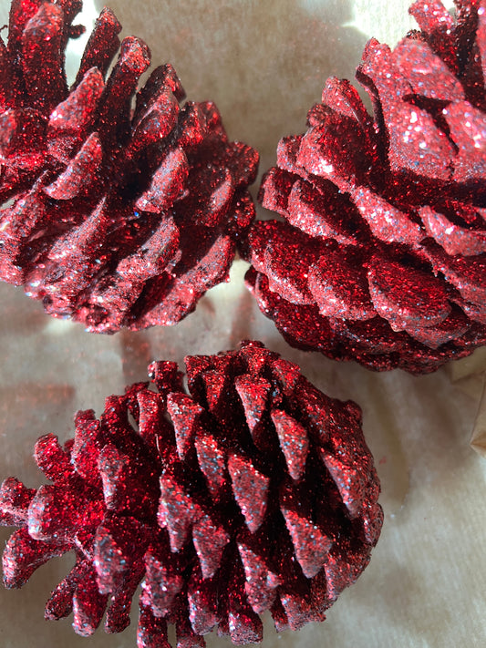 Kerst // rode glitter dennenappels XL
