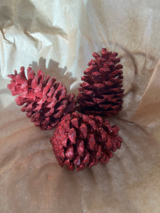 Kerst // rode glitter dennenappels XL
