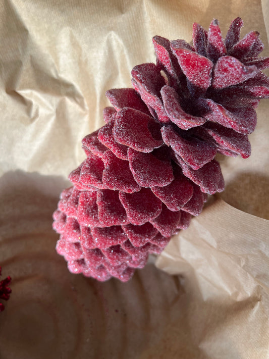 Kerst // rood glitter dennenappel XXL